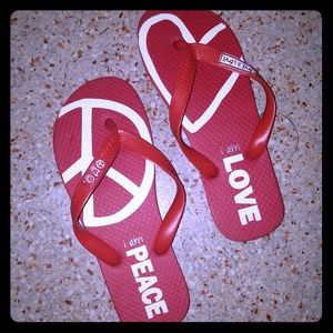 3/$15 Red Peace Love World Flip Flops